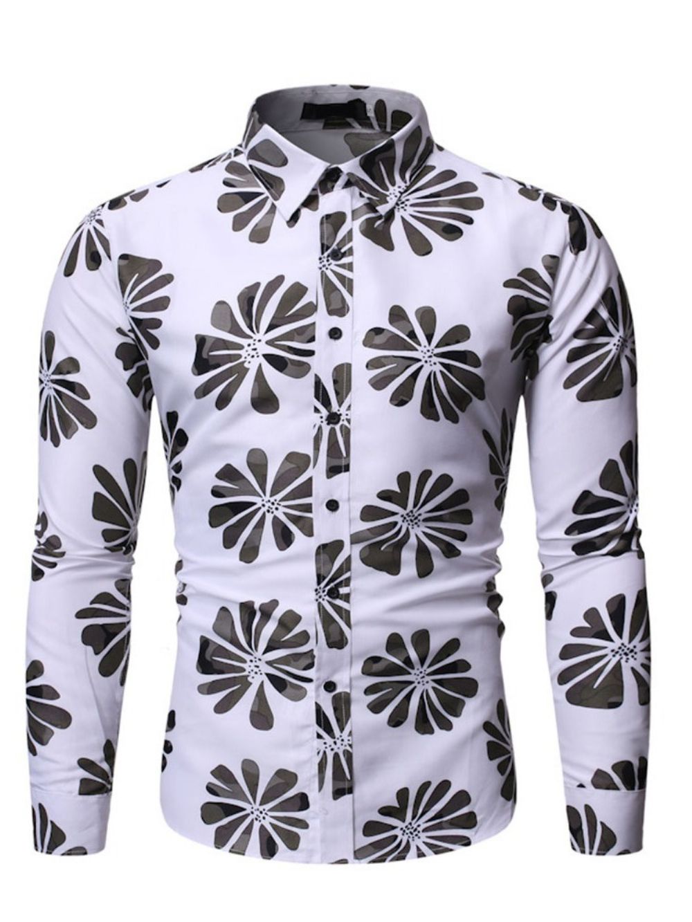 Camisa Masculina De Lapela Casual Com Botão De Abotoamento Simples