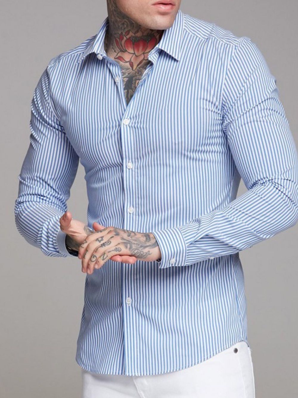 Camisa Masculina De Lapela Casual Com Botão Trespassado