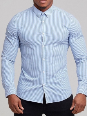 Camisa Masculina De Lapela Casual Com Botão Trespassado