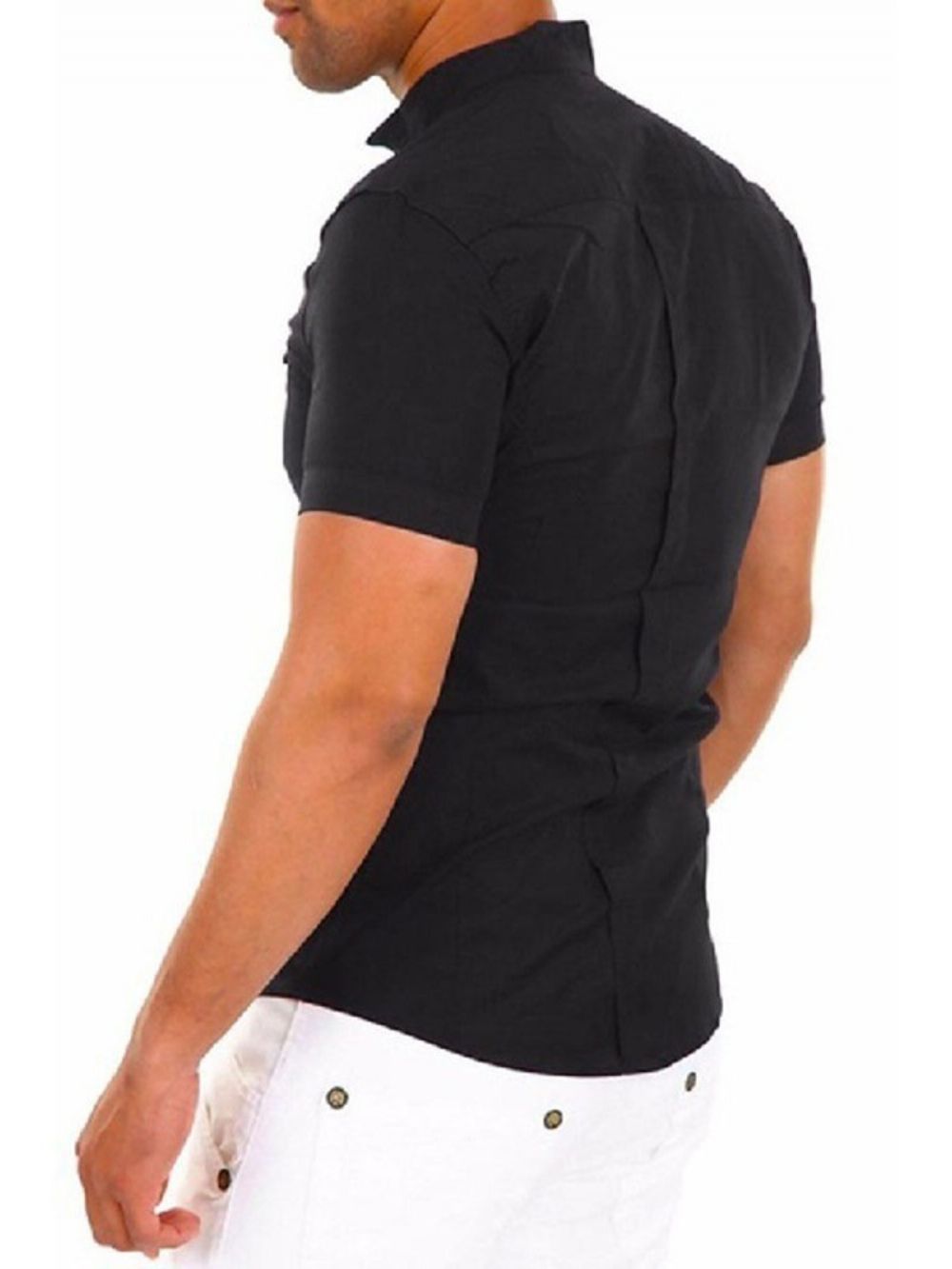 Camisa Masculina De Lapela Casual Lisa Simples De Abotoamento Simples