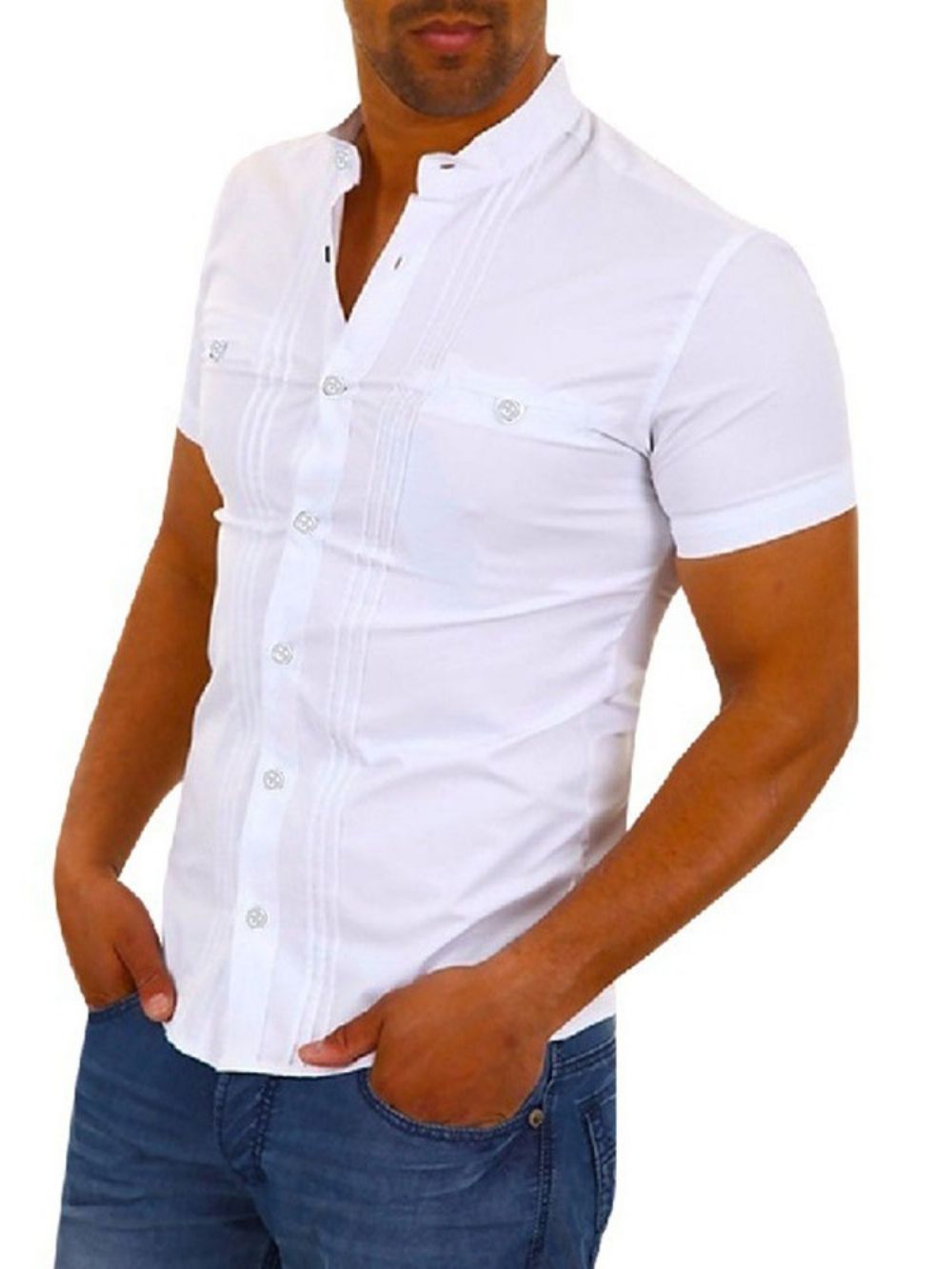 Camisa Masculina De Lapela Casual Lisa Simples De Abotoamento Simples