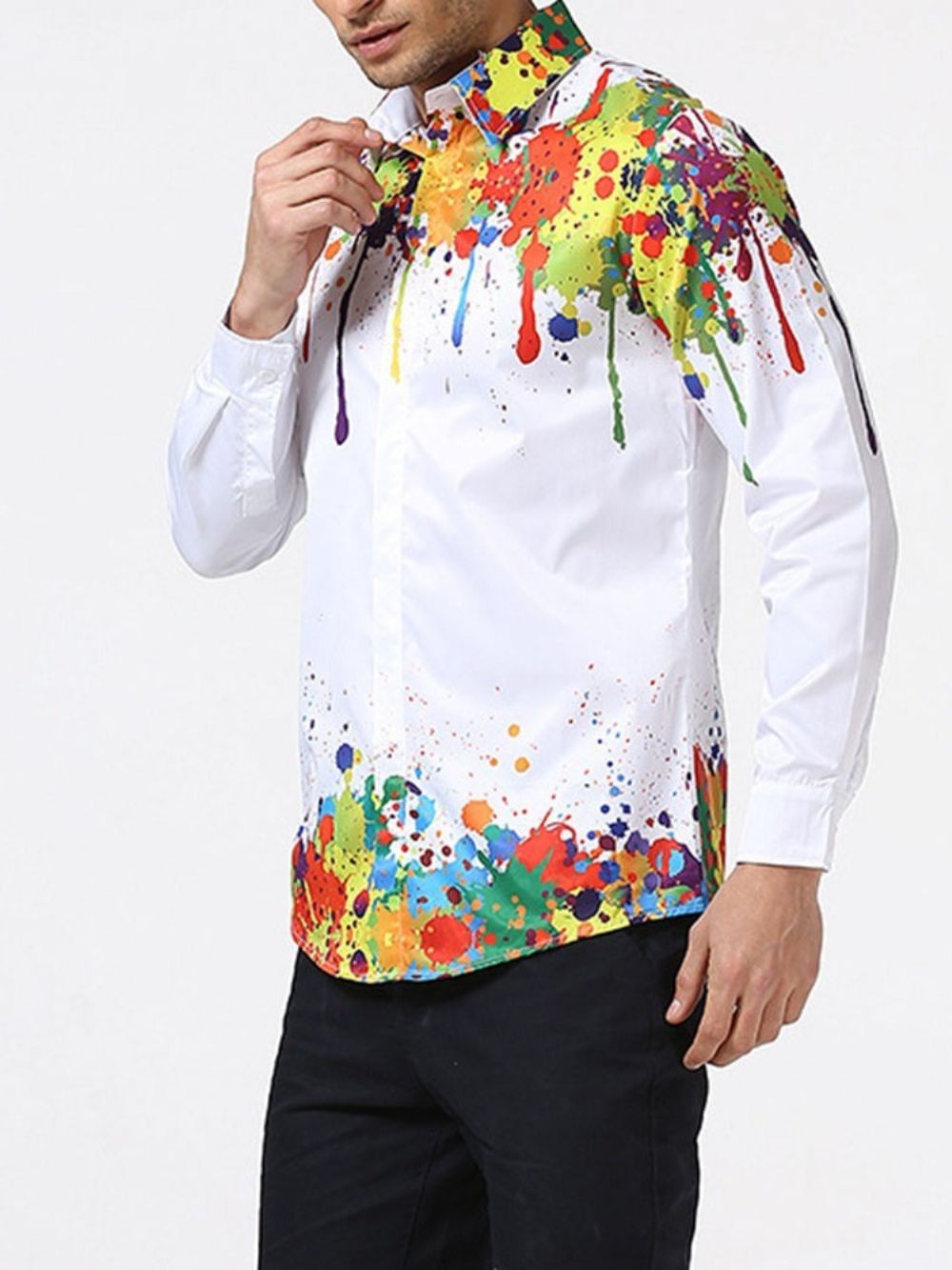 Camisa Masculina De Lapela Com Estampa Floral Outono E Trespassado Simples