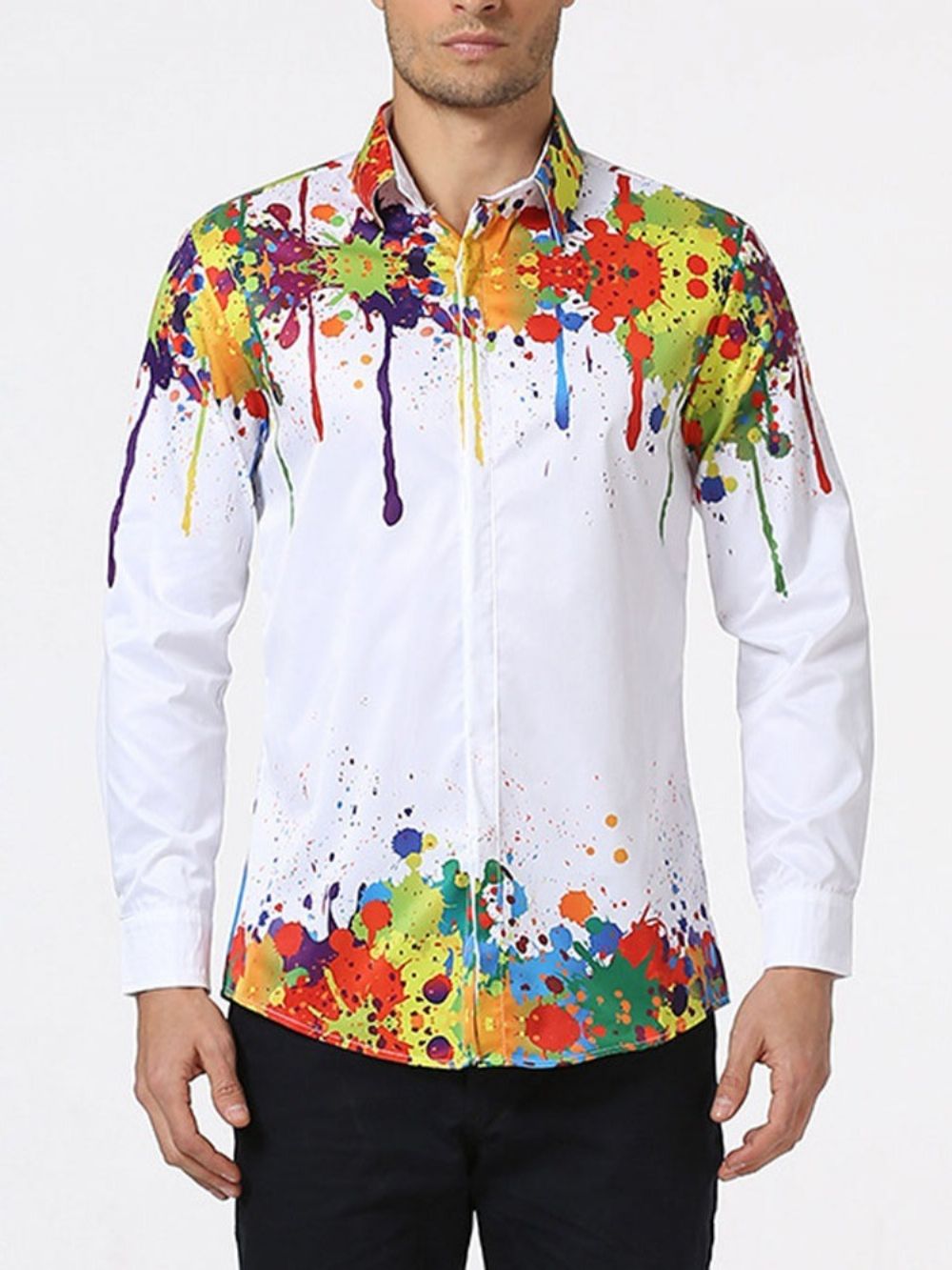 Camisa Masculina De Lapela Com Estampa Floral Outono E Trespassado Simples