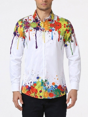 Camisa Masculina De Lapela Com Estampa Floral Outono E Trespassado Simples