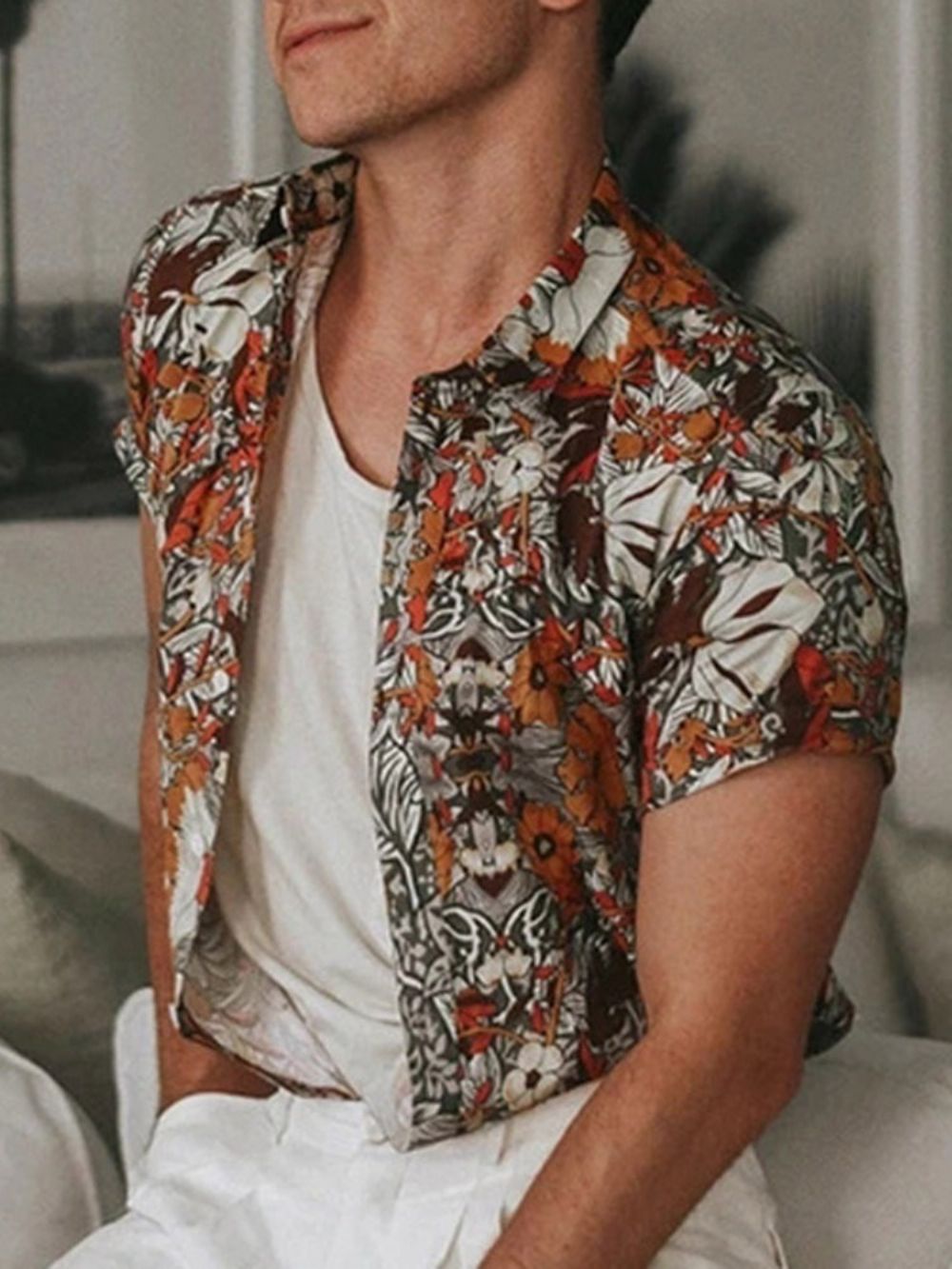 Camisa Masculina De Lapela Floral Trespassada