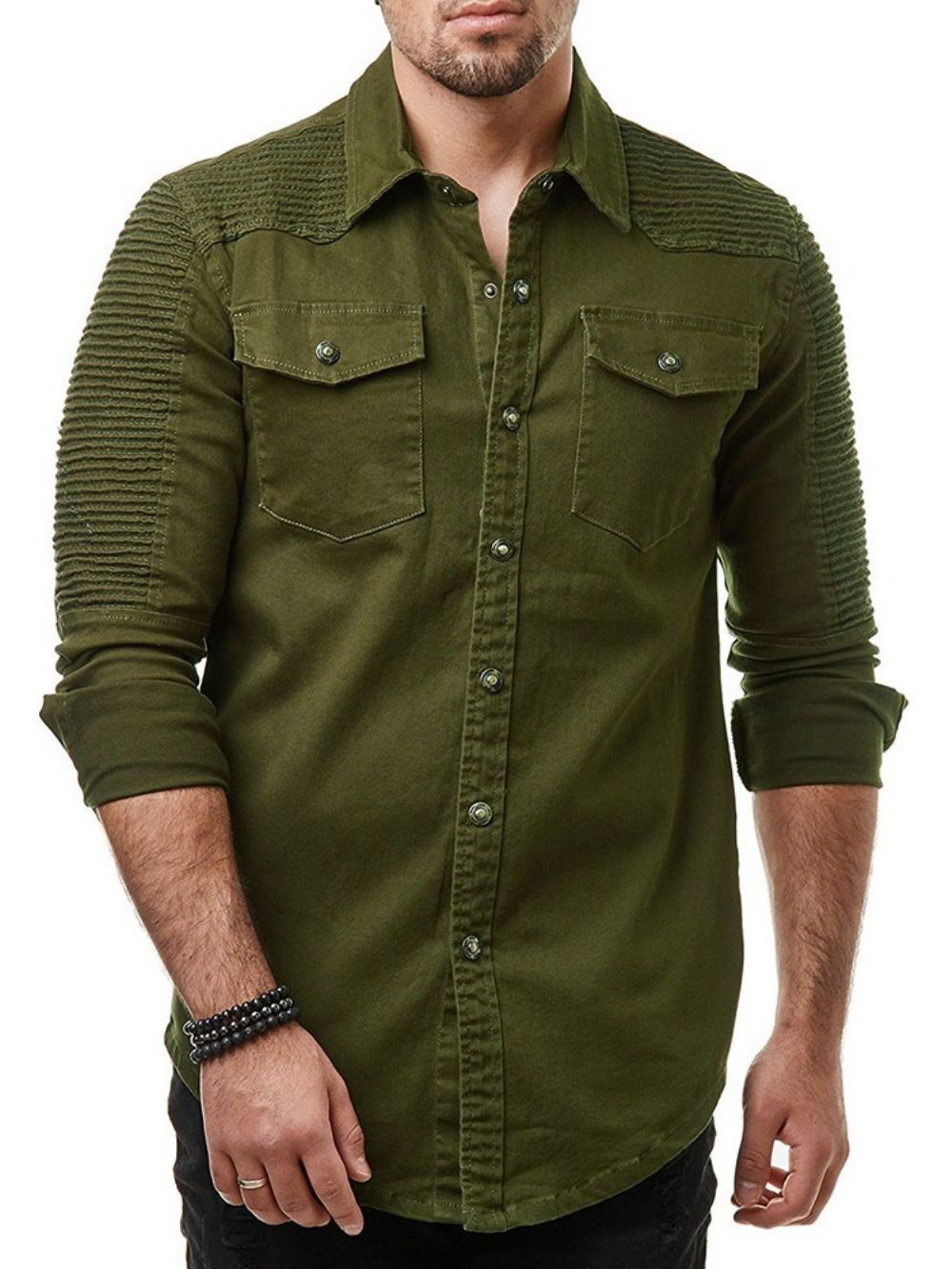 Camisa Masculina De Lapela Plissada Primavera Europeia