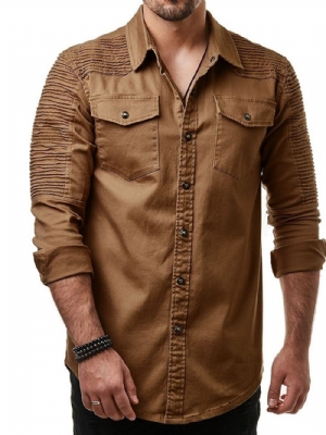 Camisa Masculina De Lapela Plissada Primavera Europeia