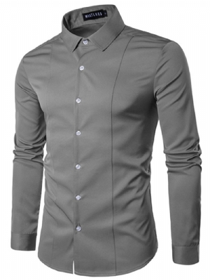 Camisa Masculina De Lapela Simples De Abotoamento Simples