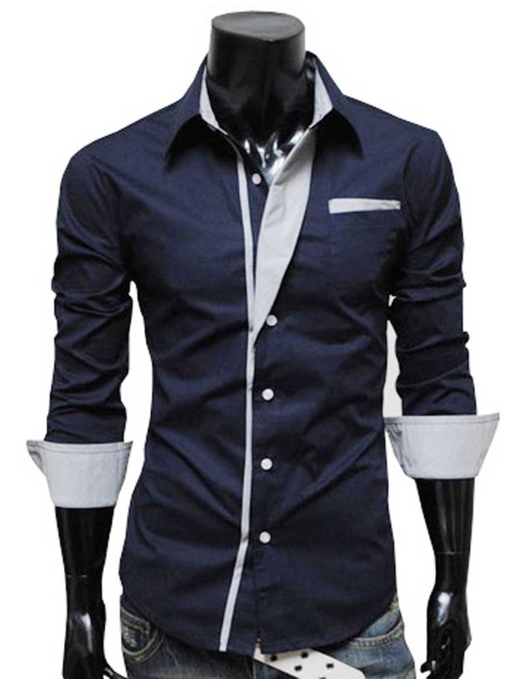 Camisa Masculina De Lapela Simples Com Abotoamento Simples