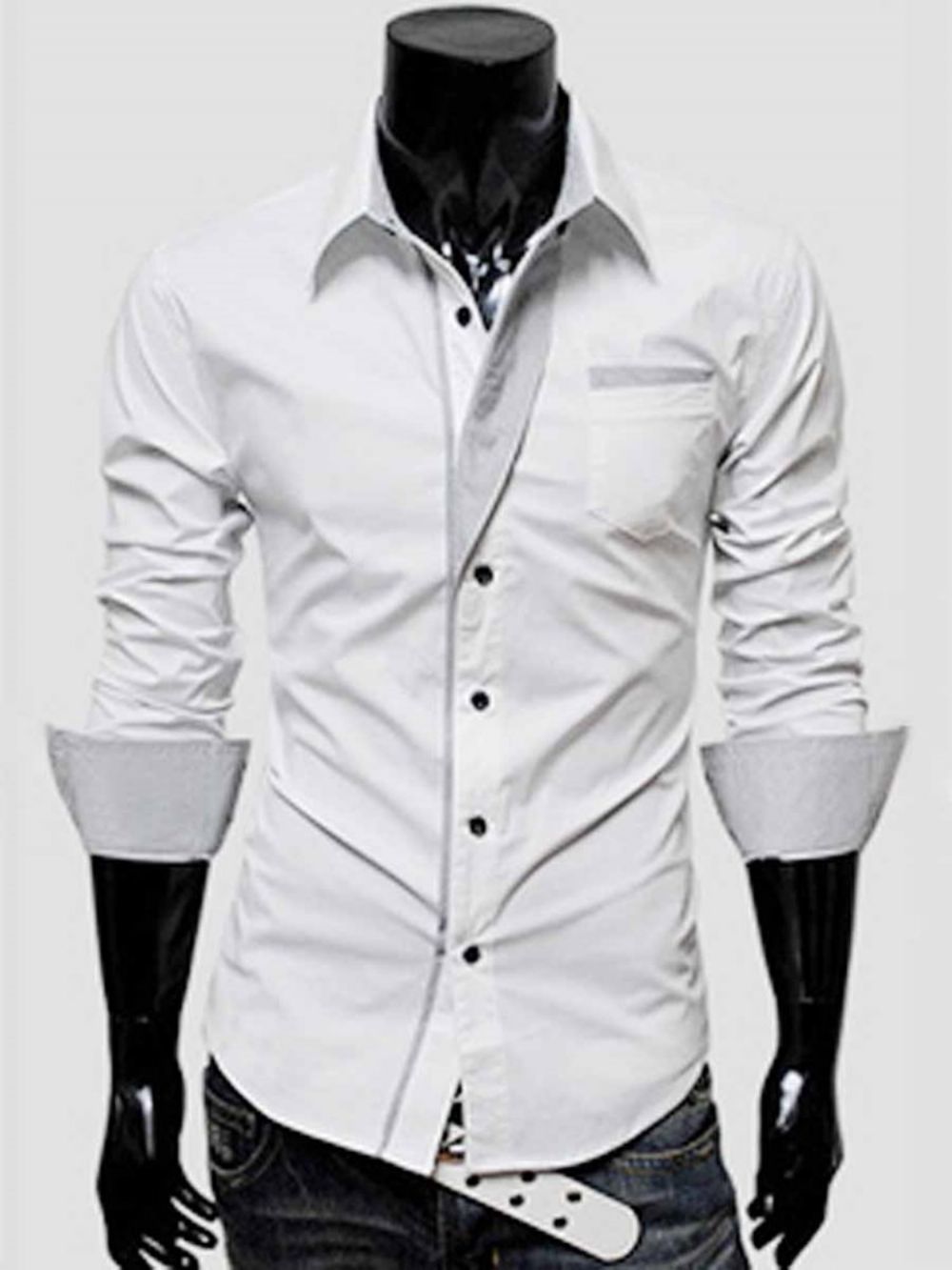 Camisa Masculina De Lapela Simples Com Abotoamento Simples