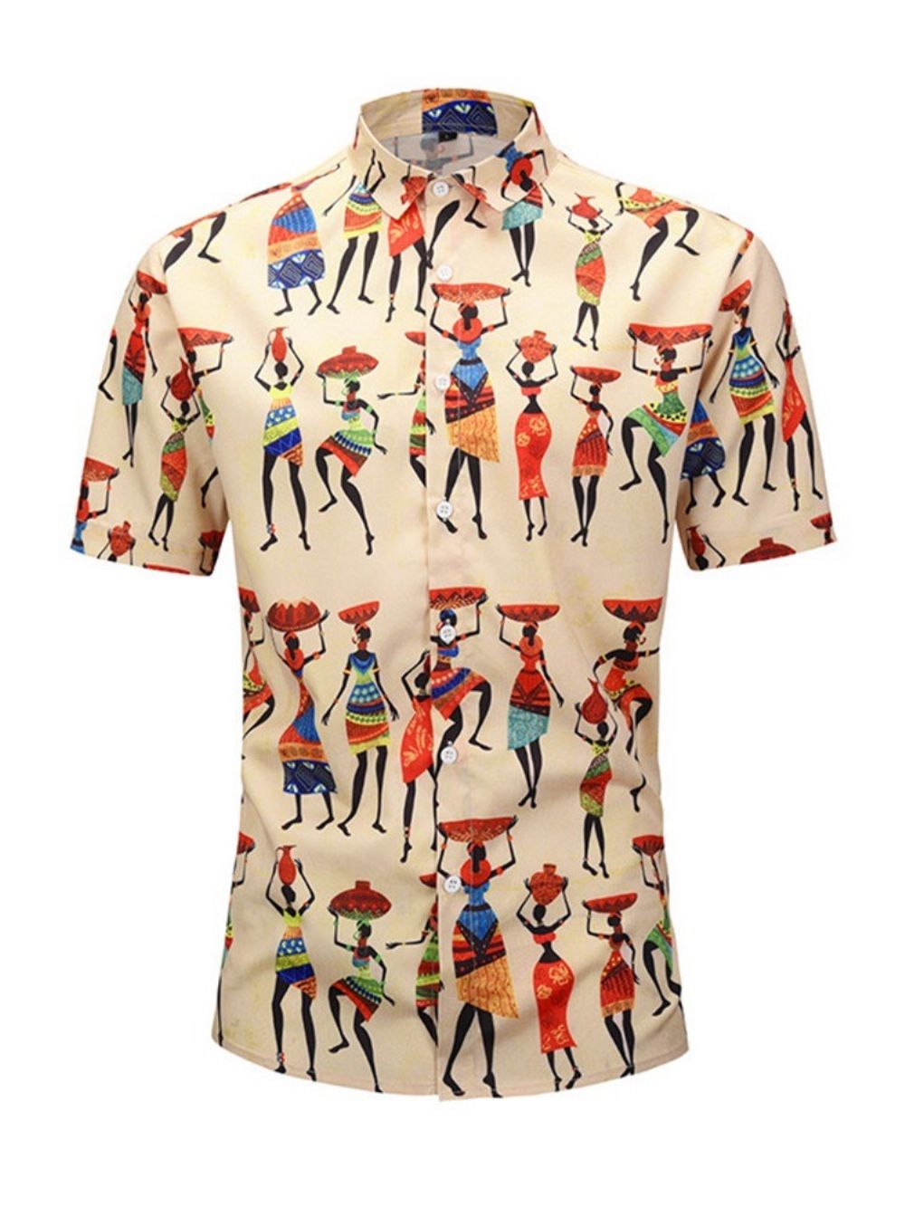 Camisa Masculina De Manga Simples De Verão Com Lapela De Desenho Animado