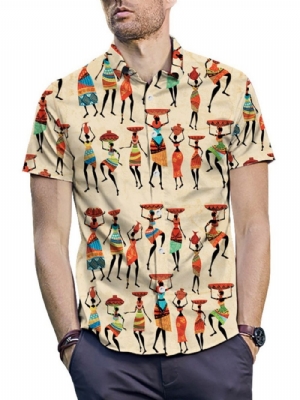 Camisa Masculina De Manga Simples De Verão Com Lapela De Desenho Animado