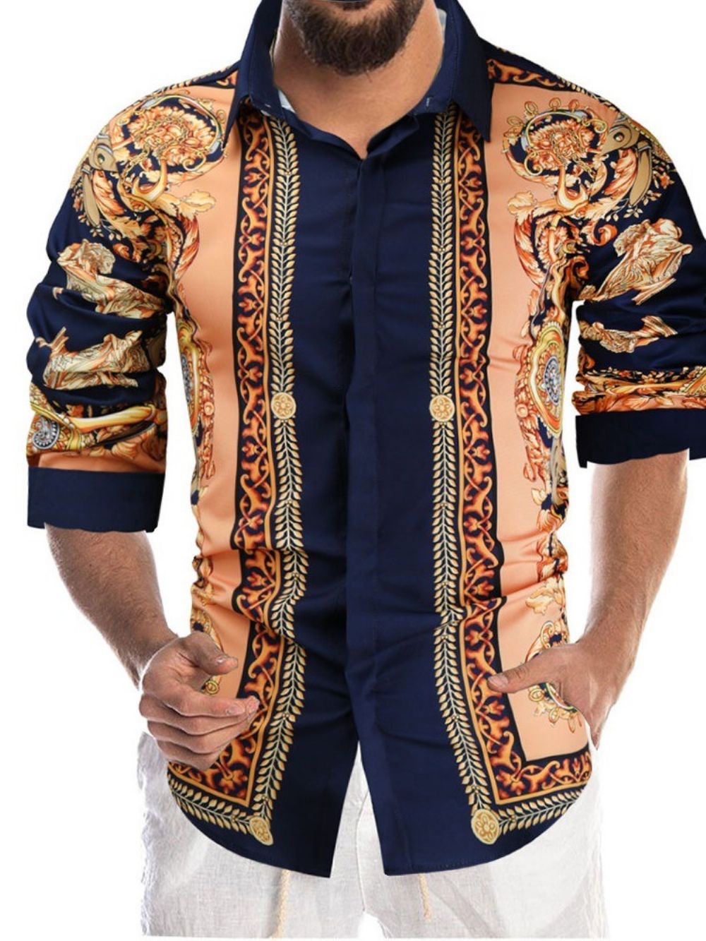 Camisa Masculina Micro-Elástica De Lapela Casual Com Botão Fino De Abotoamento Único