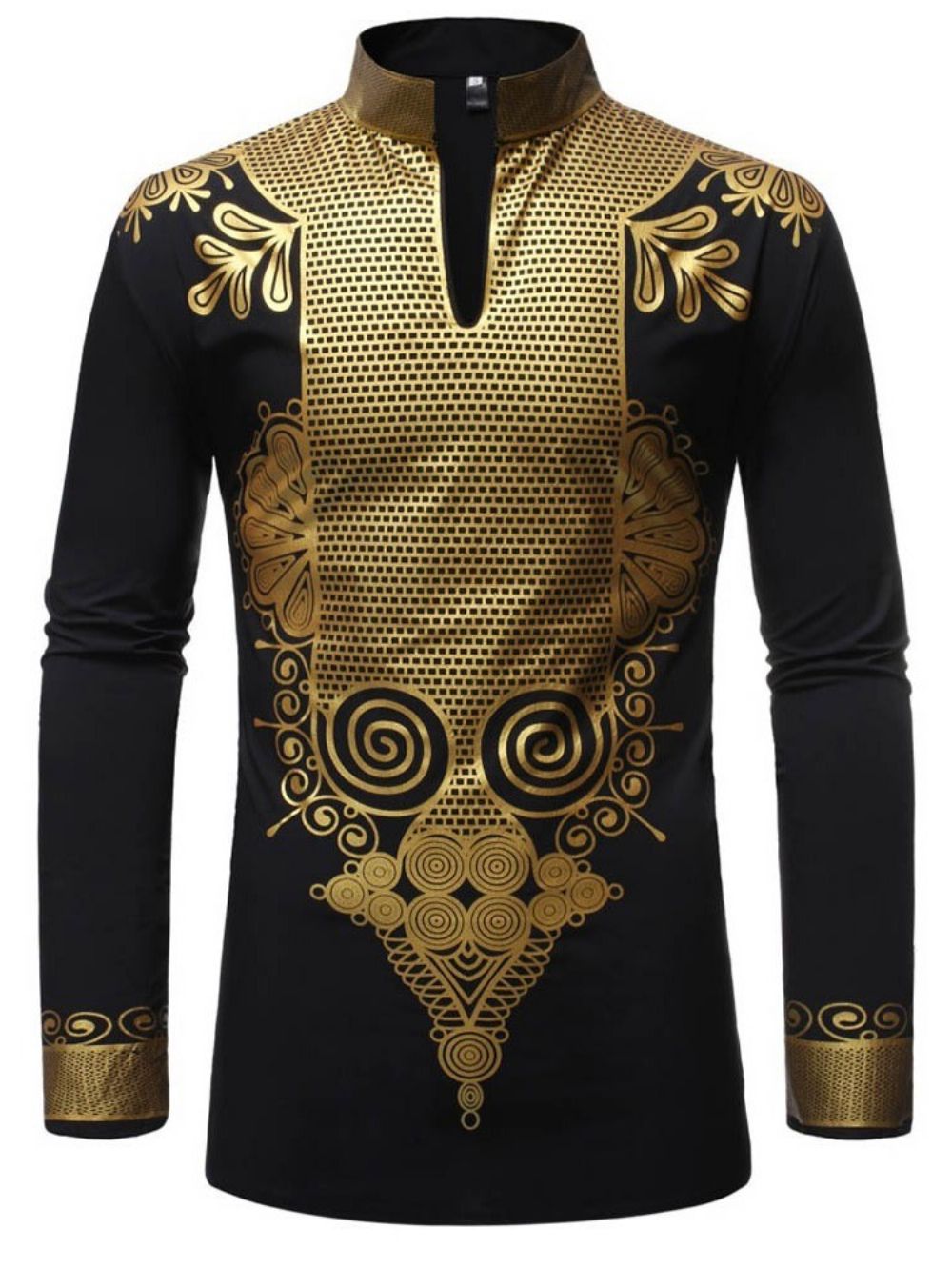 Camisa Masculina Moda Africana Dashiki Estampado Gola