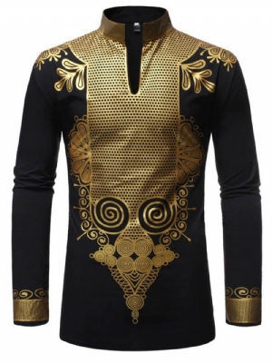 Camisa Masculina Moda Africana Dashiki Estampado Gola