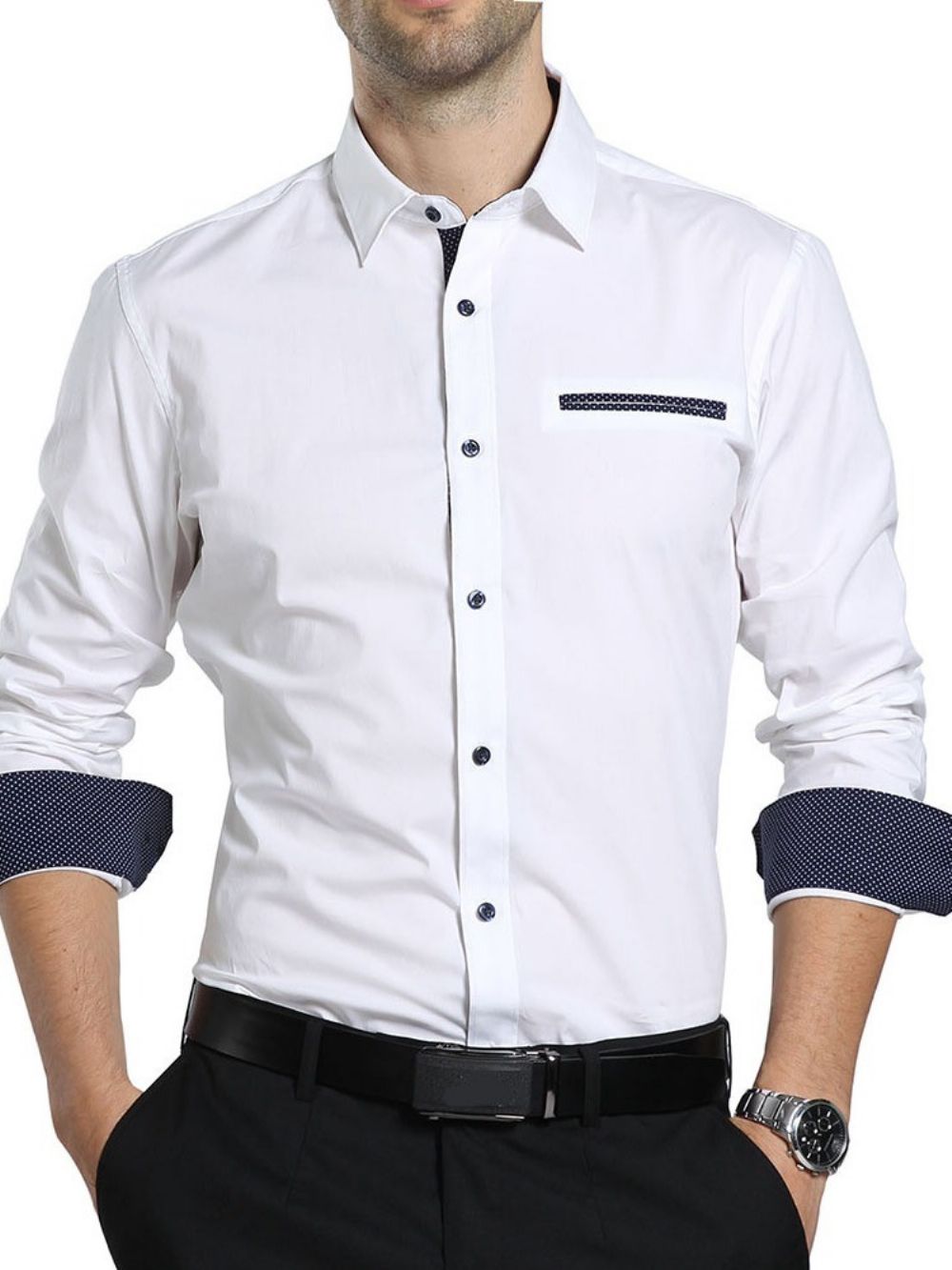 Camisa Masculina De Outono Com Lapela Ol Color Block