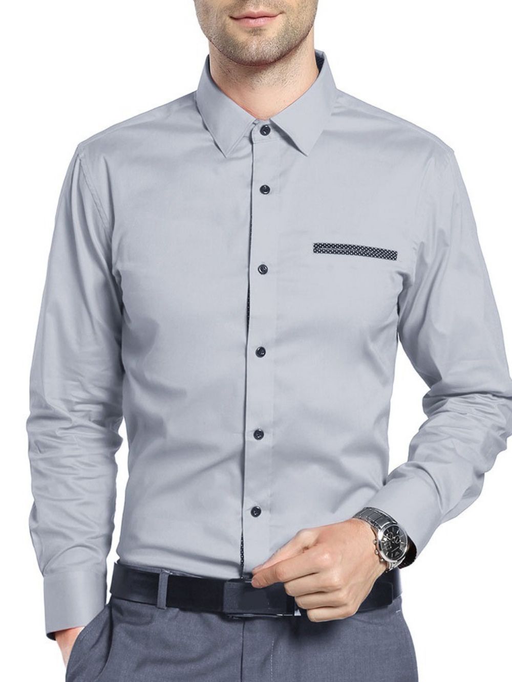 Camisa Masculina De Outono Com Lapela Ol Color Block