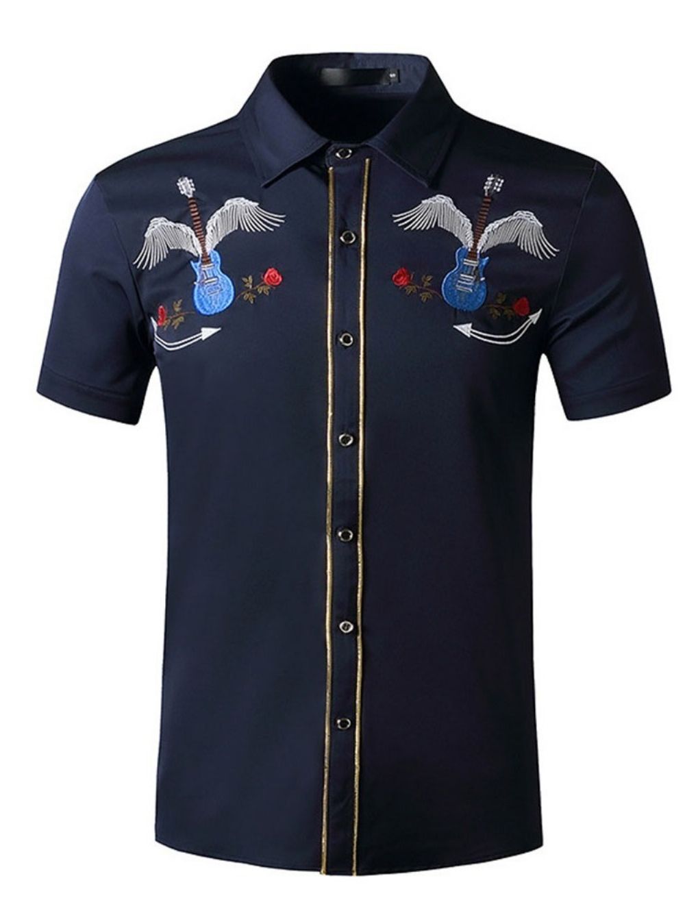 Camisa Masculina De Outono Estampada Casual Color Block Com Abotoamento Único