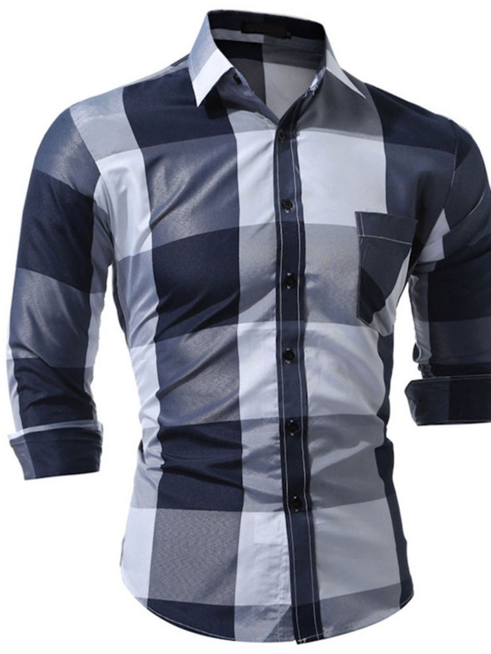 Camisa Masculina De Outono Xadrez Casual Bolso