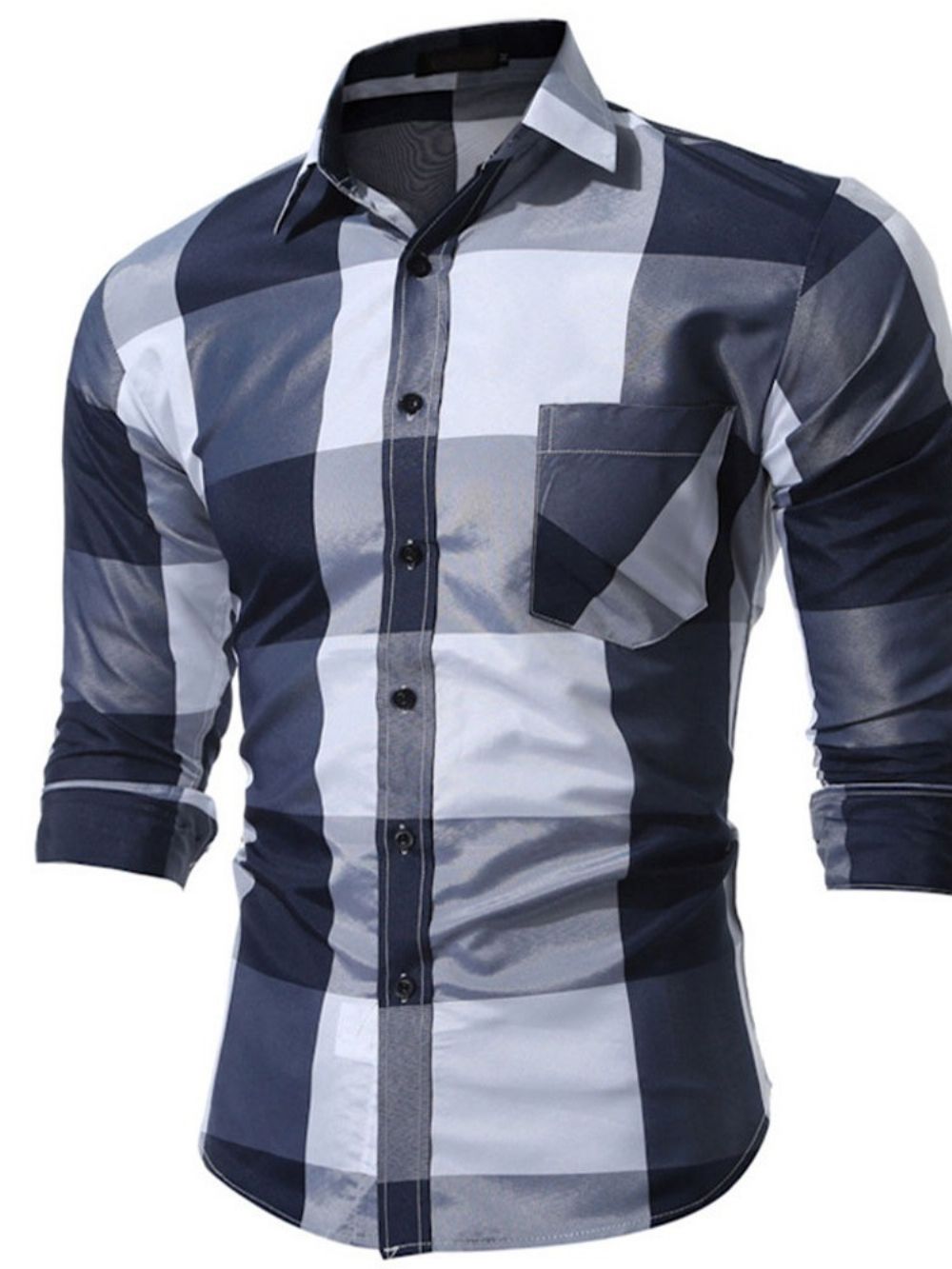 Camisa Masculina De Outono Xadrez Casual Bolso