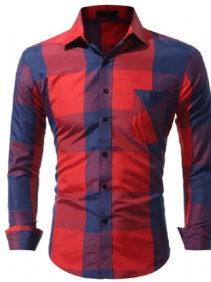 Camisa Masculina De Outono Xadrez Casual Bolso