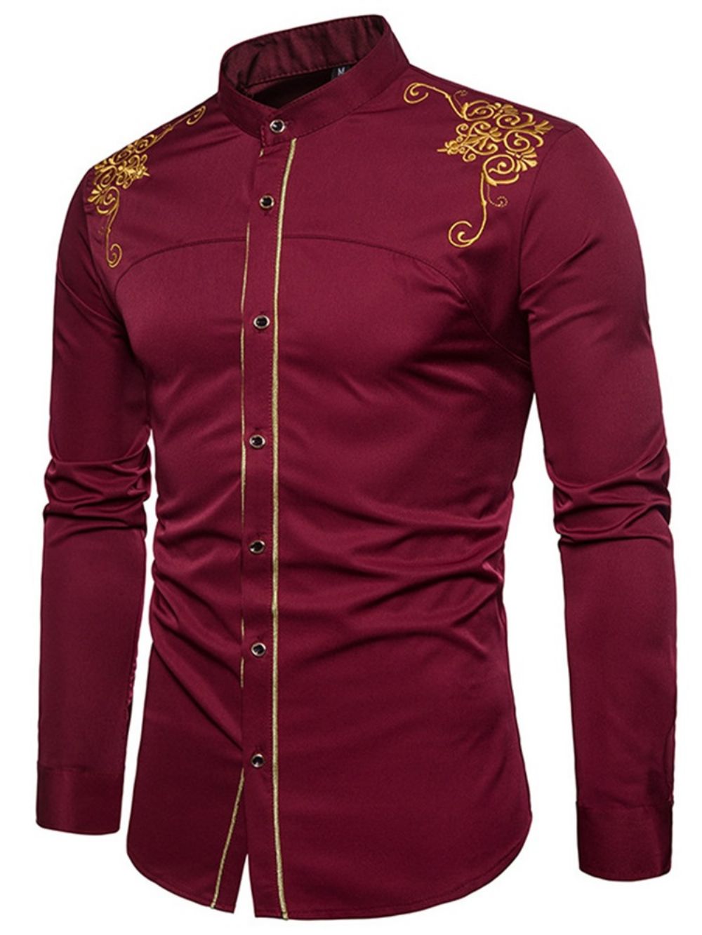 Camisa Masculina Simples Com Bordado Dourado