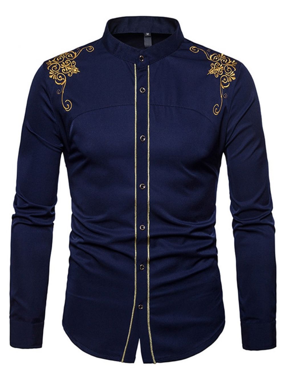 Camisa Masculina Simples Com Bordado Dourado