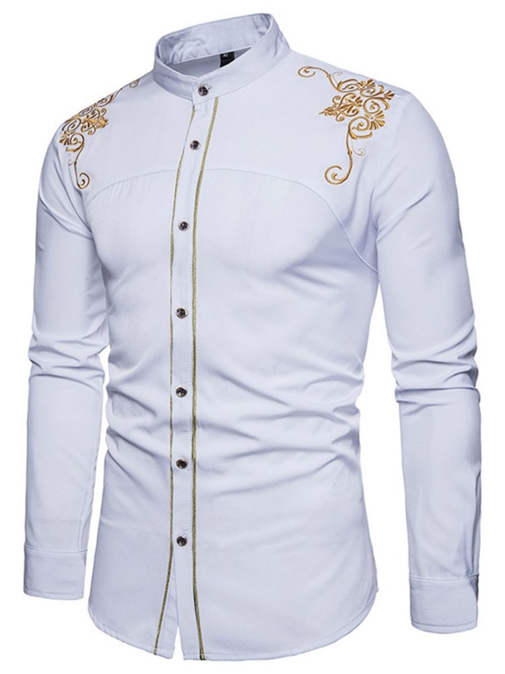 Camisa Masculina Simples Com Bordado Dourado