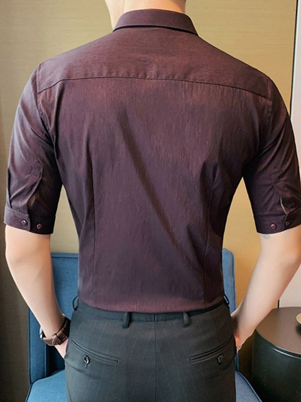 Camisa Masculina Simples Com Botão De Lapela E De Abotoamento Simples