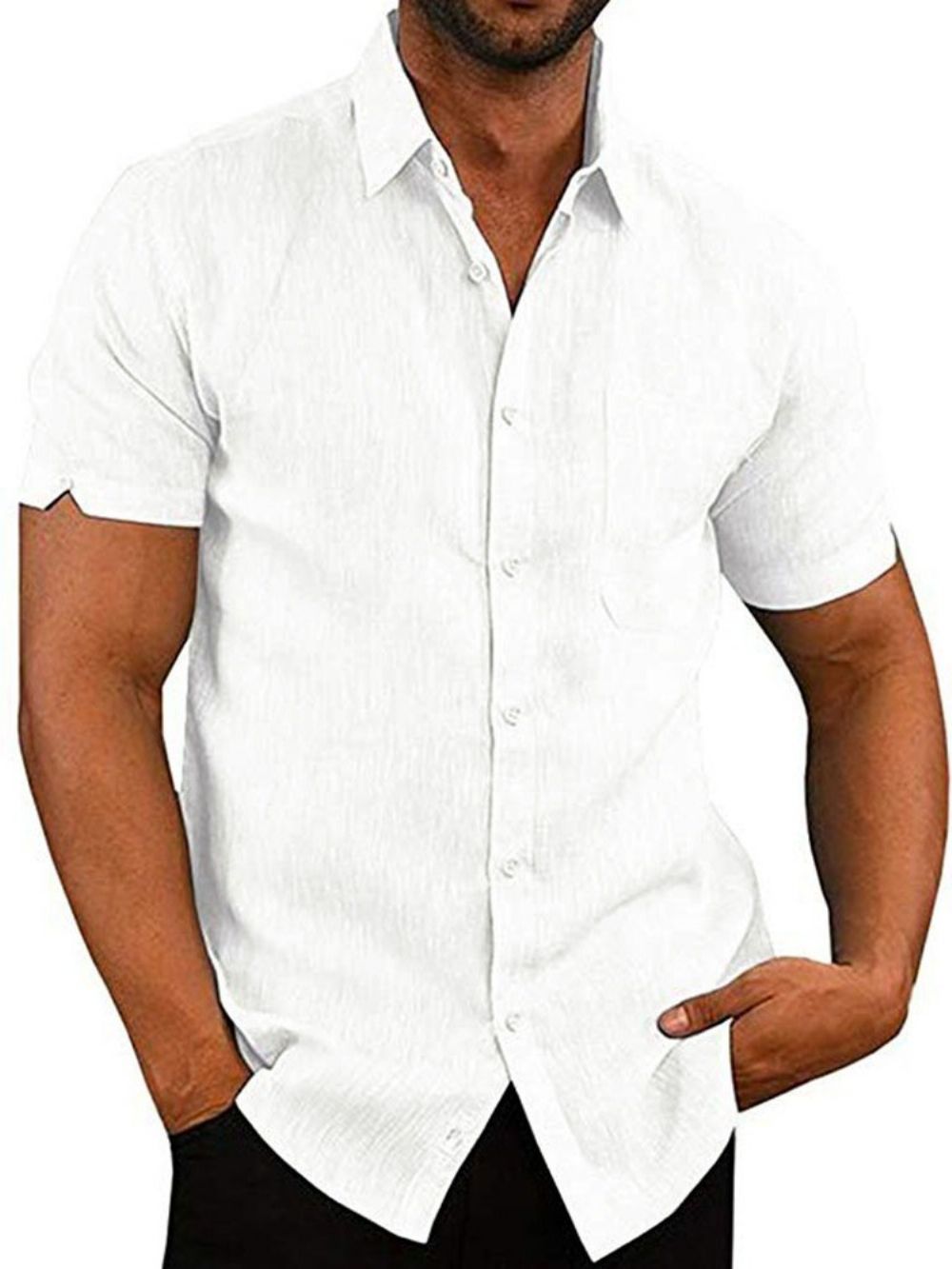 Camisa Masculina Simples E Justa De Lapela Com Botão