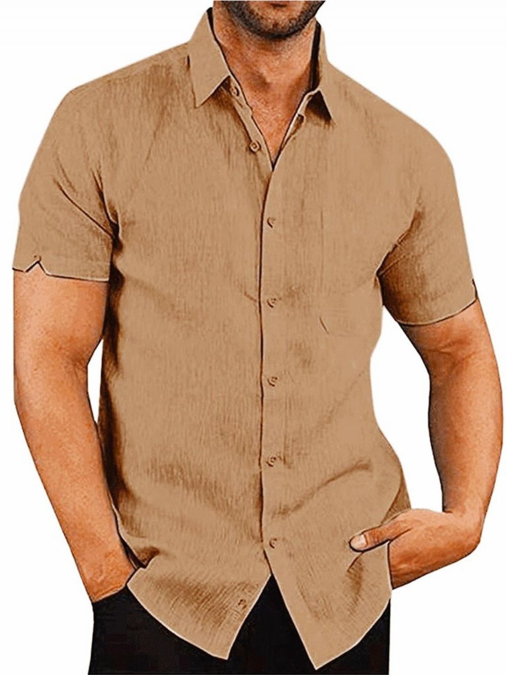 Camisa Masculina Simples E Justa De Lapela Com Botão