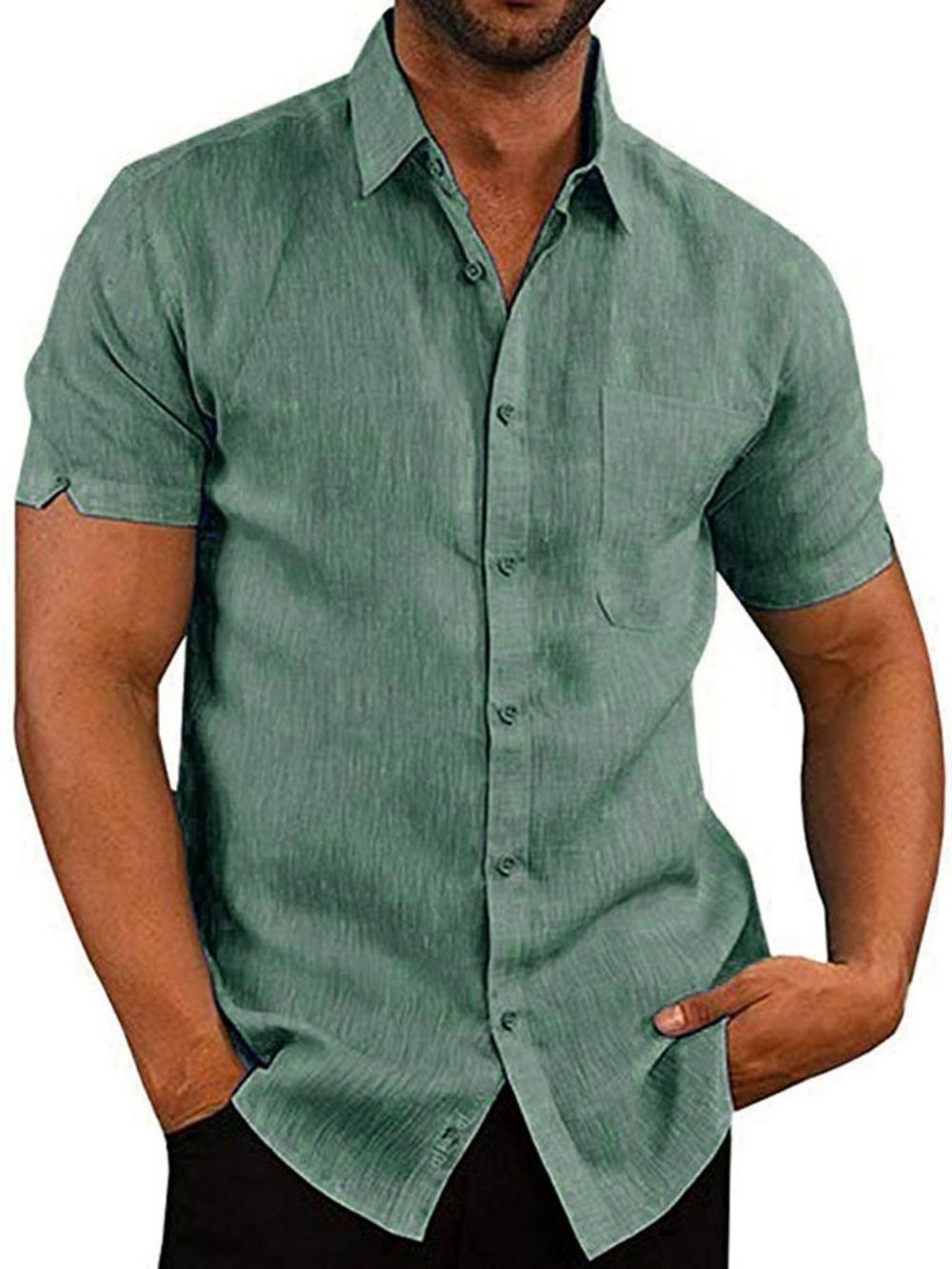 Camisa Masculina Simples E Justa De Lapela Com Botão