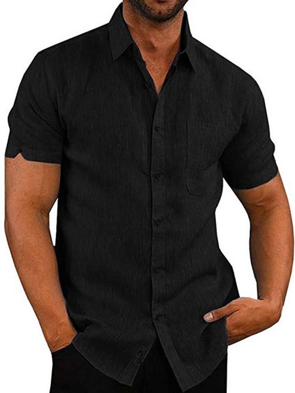 Camisa Masculina Simples E Justa De Lapela Com Botão