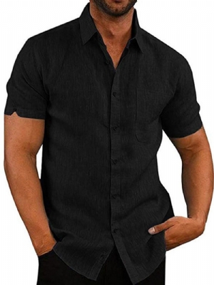 Camisa Masculina Simples E Justa De Lapela Com Botão