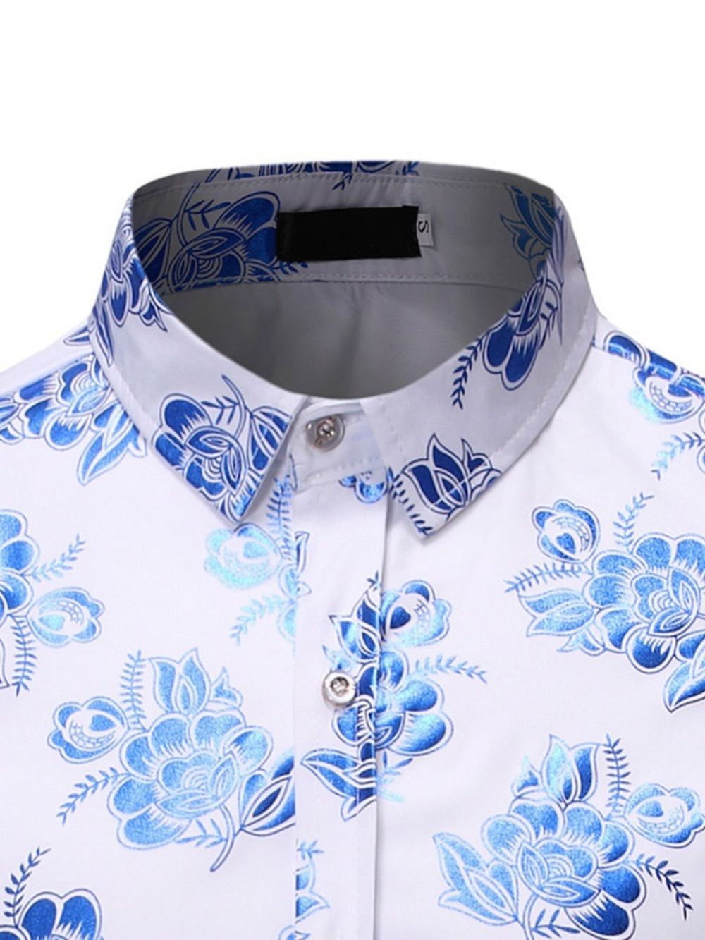 Camisa Masculina Slim Com Estampa De Bloco Colorido E Botão Lapela