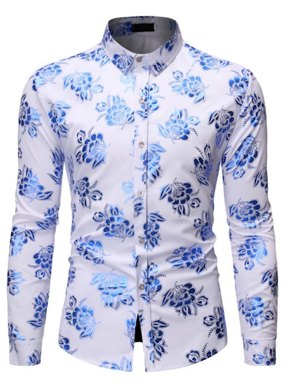 Camisa Masculina Slim Com Estampa De Bloco Colorido E Botão Lapela