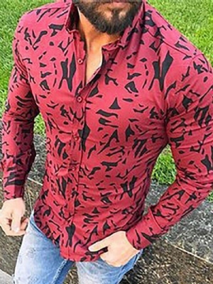 Camisa Masculina Slim Com Estampa Casual Com Botão De Lapela