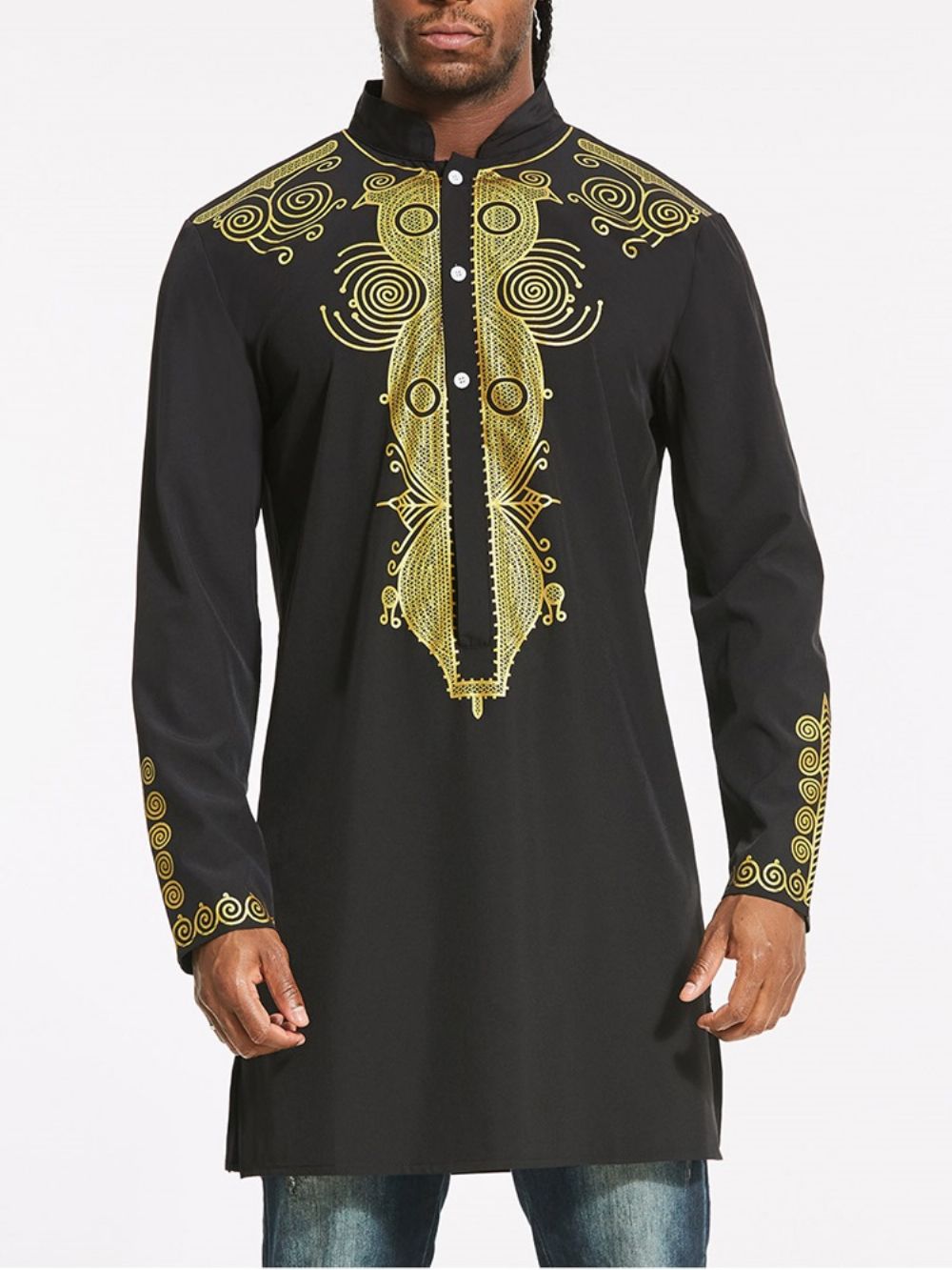 Camisa Masculina Slim Com Estampa Floral Moda Africana Dashiki