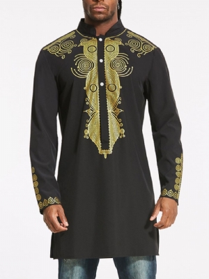 Camisa Masculina Slim Com Estampa Floral Moda Africana Dashiki