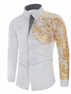 Camisa Masculina Slim Com Estampa De Lapela Floral E Trespassado Simples