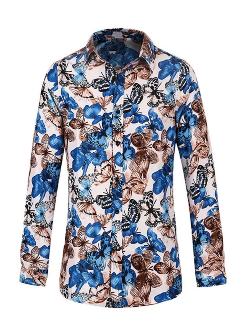 Camisa Masculina Slim Com Estampa De Lapela Floral Trespassada