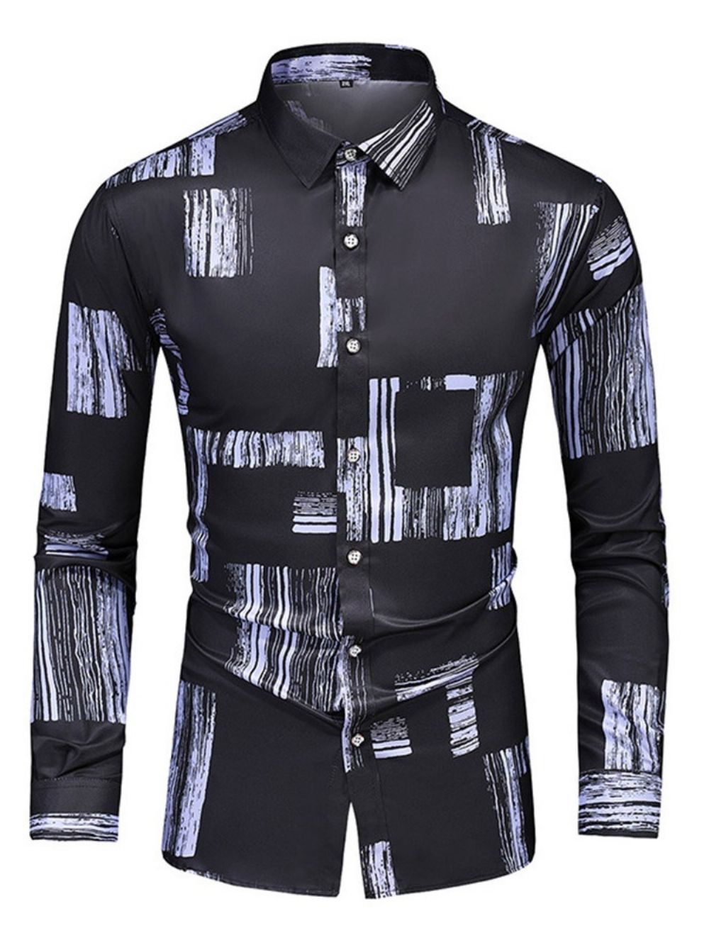 Camisa Masculina Slim Com Estampa De Moda Color Block Lapela