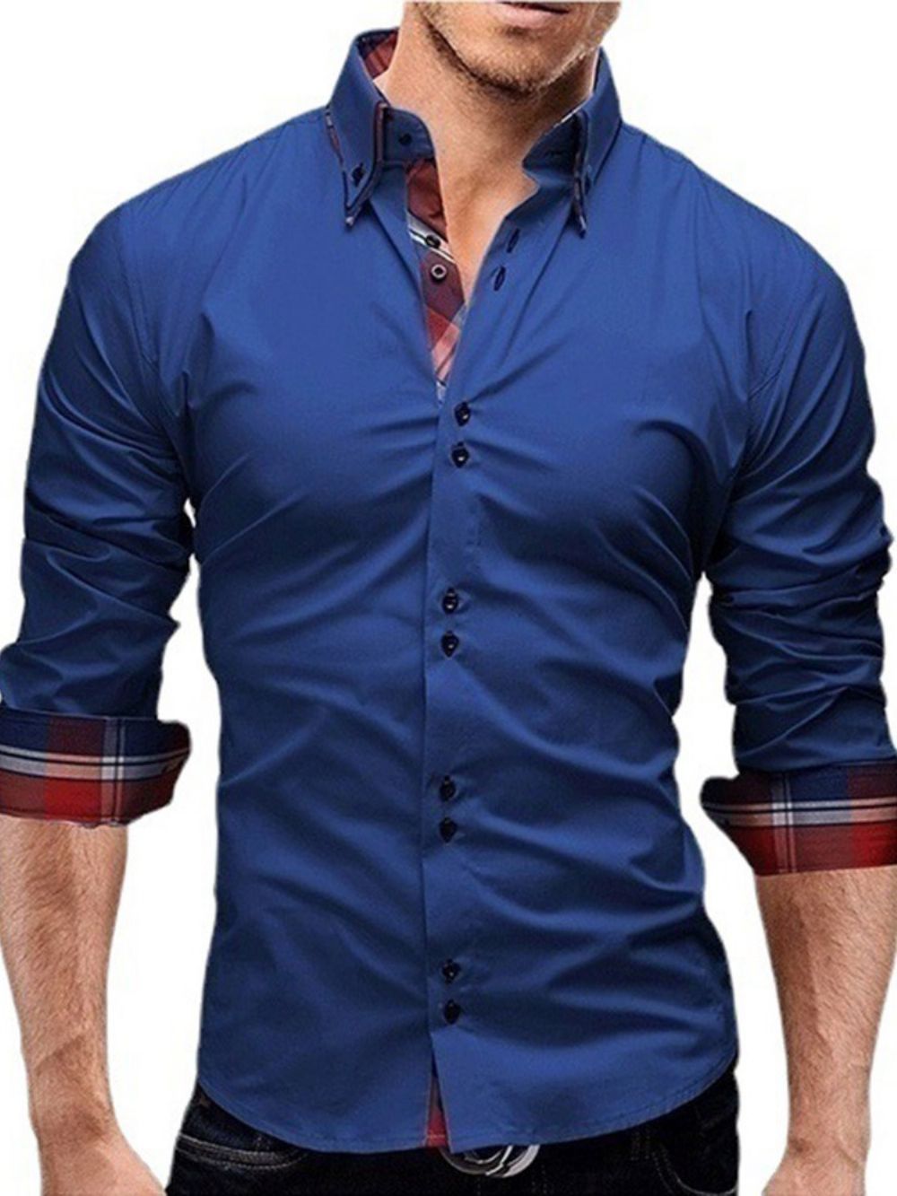 Camisa Masculina Slim Com Estampa Xadrez Casual Com Botão De Lapela