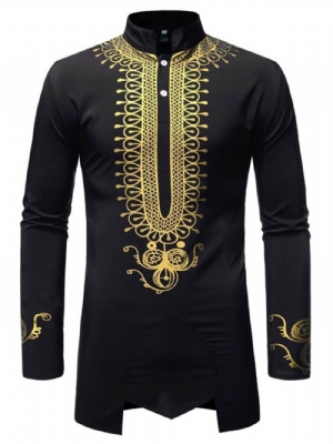 Camisa Masculina Slim Com Gola Dashiki Moda Africana