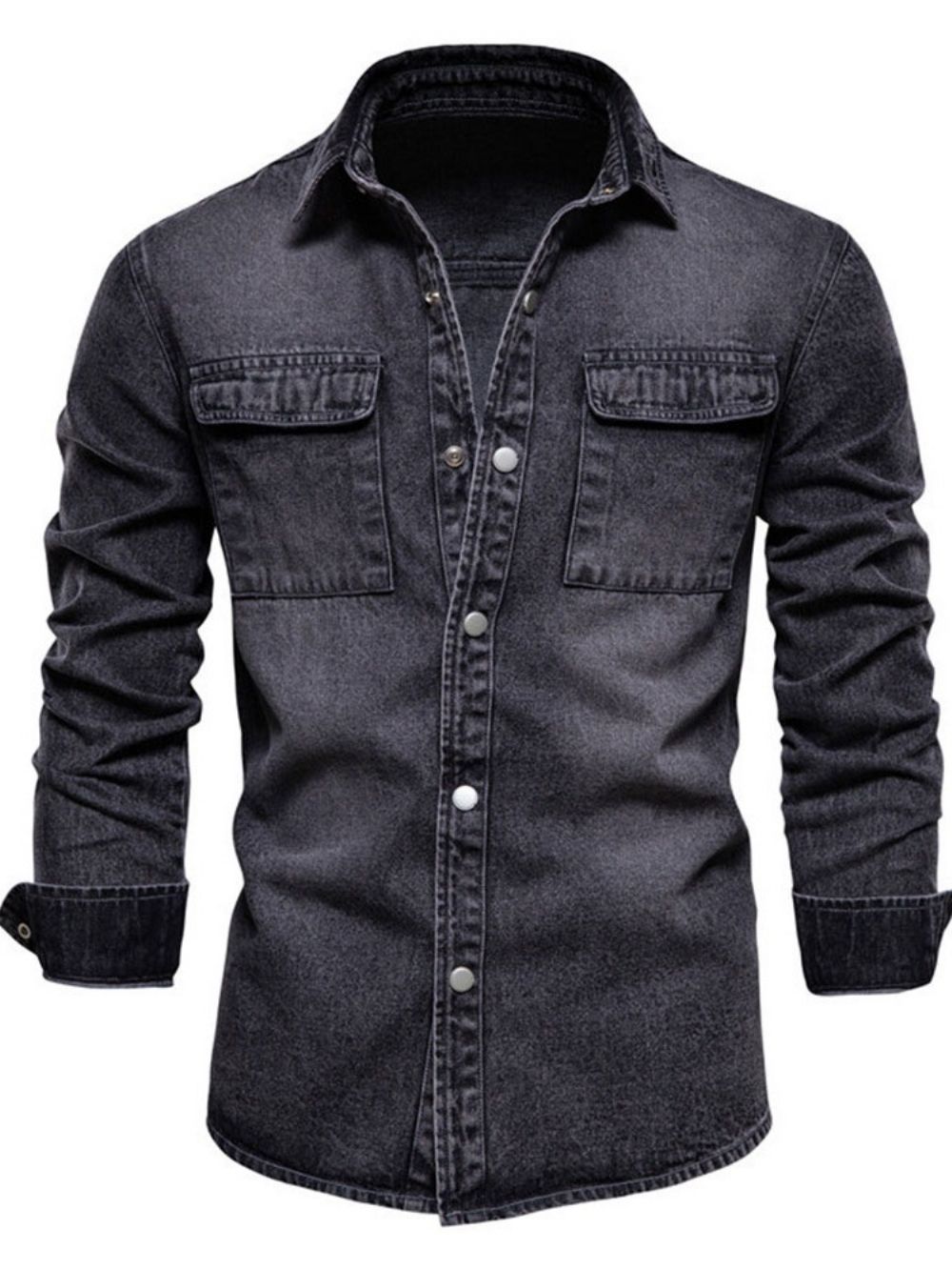 Camisa Masculina Slim Com Lapela E Bolso Casual