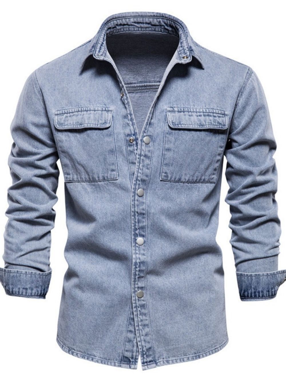 Camisa Masculina Slim Com Lapela E Bolso Casual