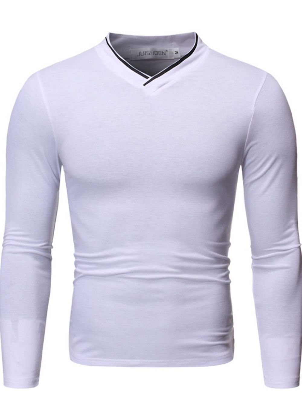 Camisa Masculina Slim Coreana Com Decote Em V Color Block