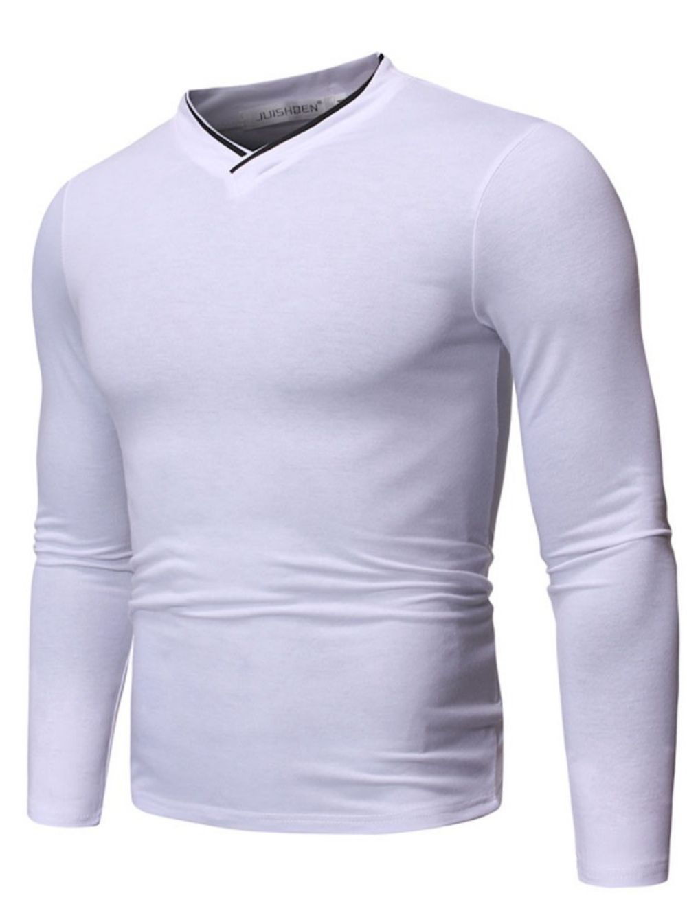 Camisa Masculina Slim Coreana Com Decote Em V Color Block