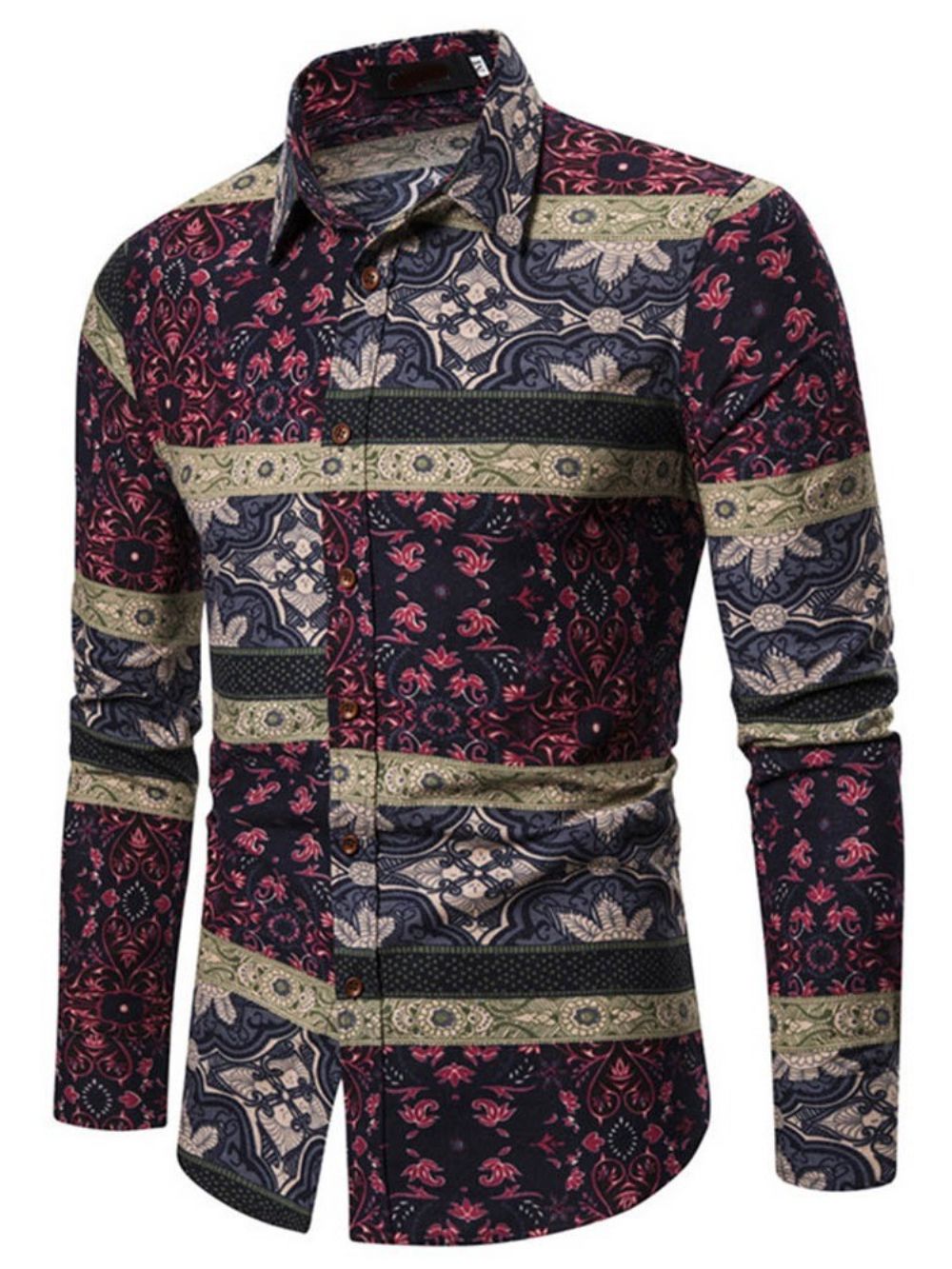 Camisa Masculina Slim Estampa Floral Lapela Trespassada