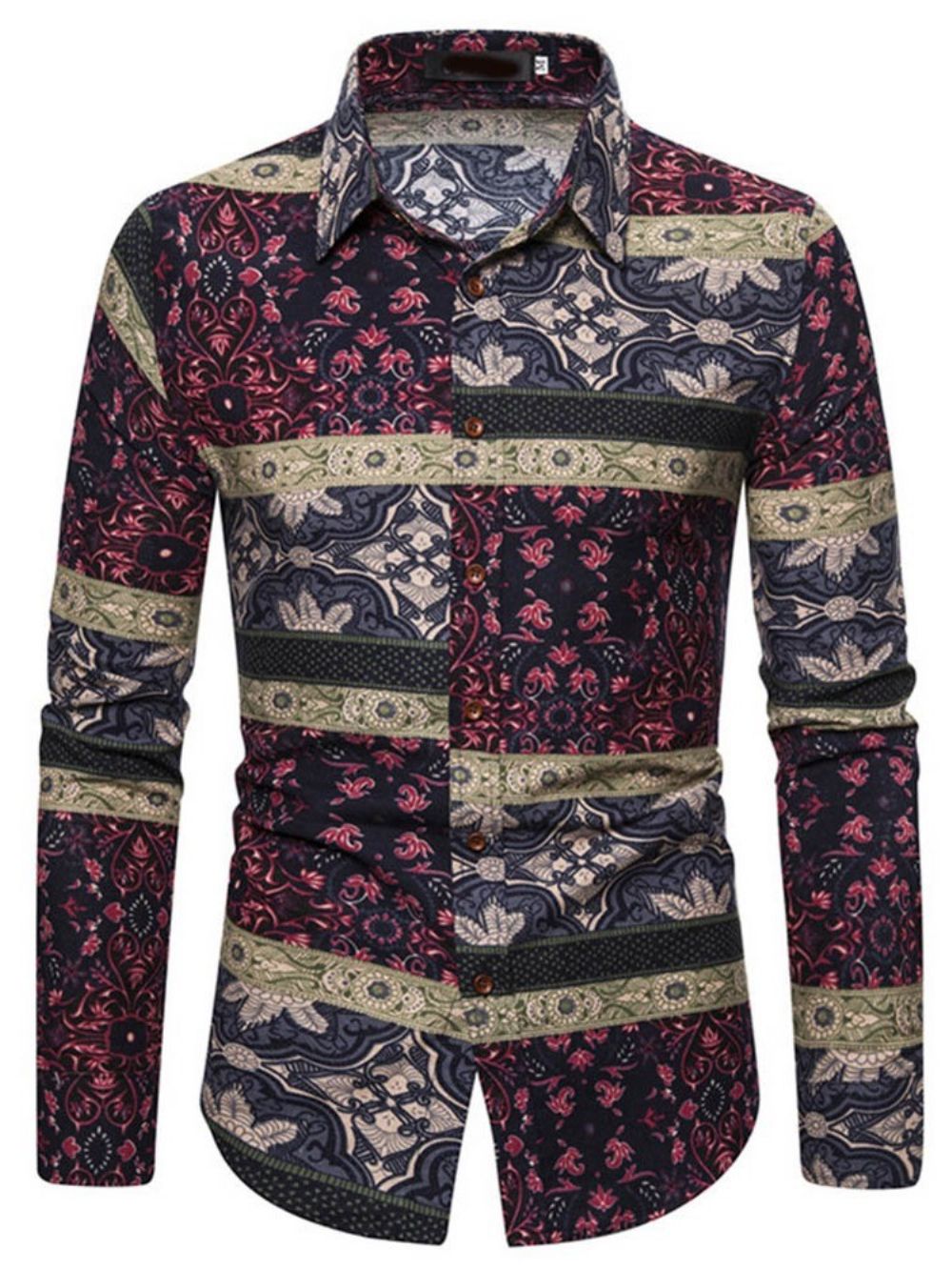 Camisa Masculina Slim Estampa Floral Lapela Trespassada